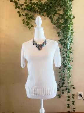 Elie Tahari Ivory Knit Short Sleeve Top